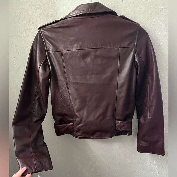 New AllSaints Balfern Leather Biker Jacket in Deep Berry Burgundy Womens’ Size 0